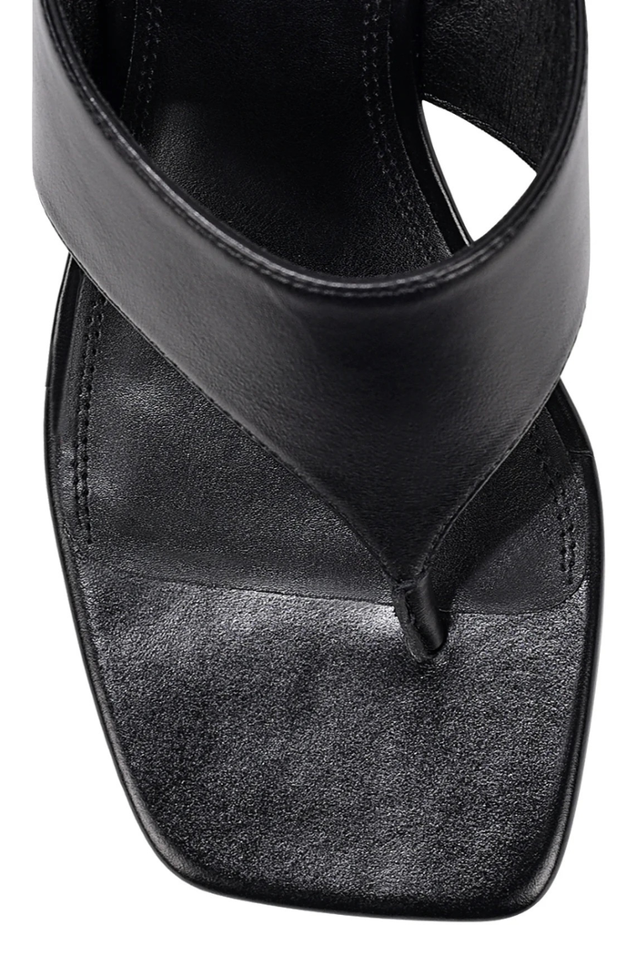 Aurelia Thong Wedges - Black Vintage Leather
