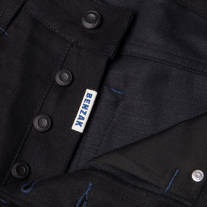 men's slim fit italian selvedge denim jeans | black warp & weft | benzak B-01 SLIM 13 oz. black selvedge | candiani | 4 button fly | four button fly
