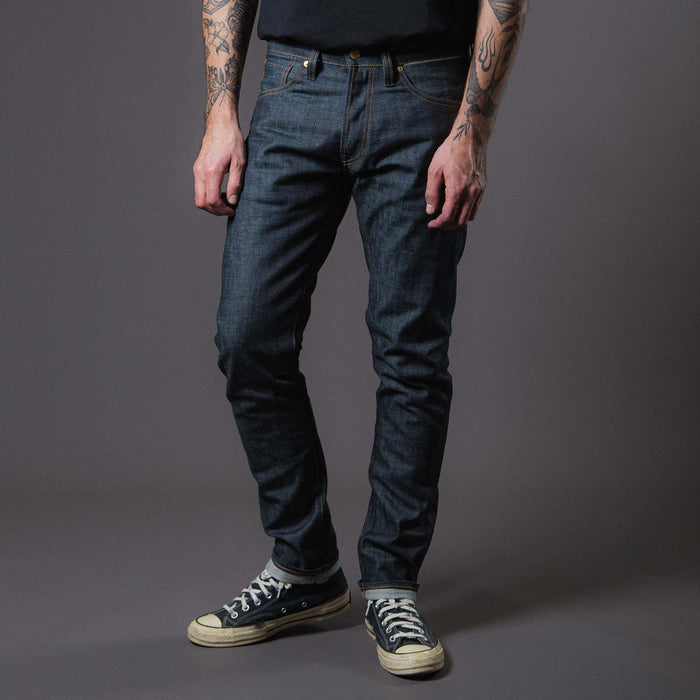 B-01 SLIM TAPERED 14 oz. green cast selvedge