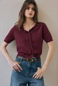 Petite Studio's Basti Reversible Merino Wool Cardigan in Burgundy