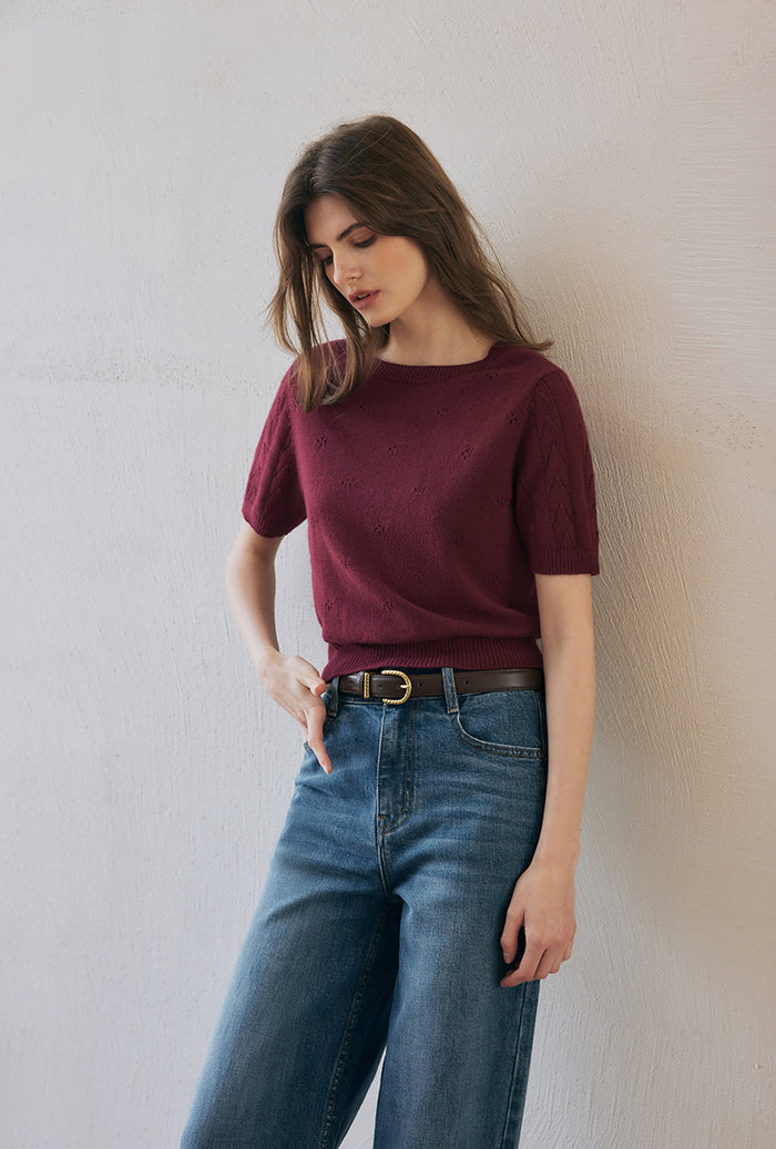 Petite Studio's Basti Reversible Merino Wool Cardigan in Burgundy