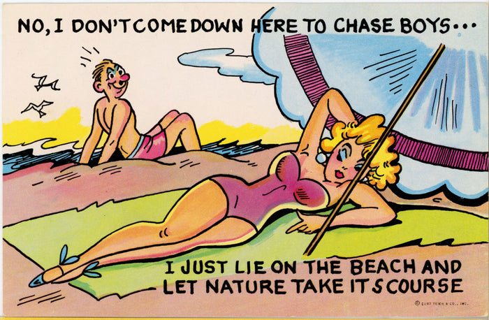 Bathing Beauty on Beach Nature Take Its Course Vintage Comic Postcard (unposted) - Vintage Postcard Boutique