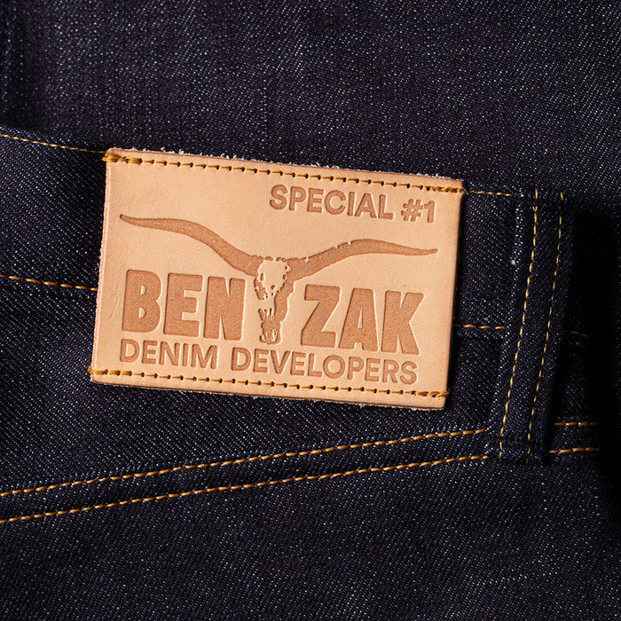 men's high waist tapered fit japanese selvedge denim jeans |indigo | made in japan | benzak BDD-711 special #1 low tension 14 oz. RHT | leather patch