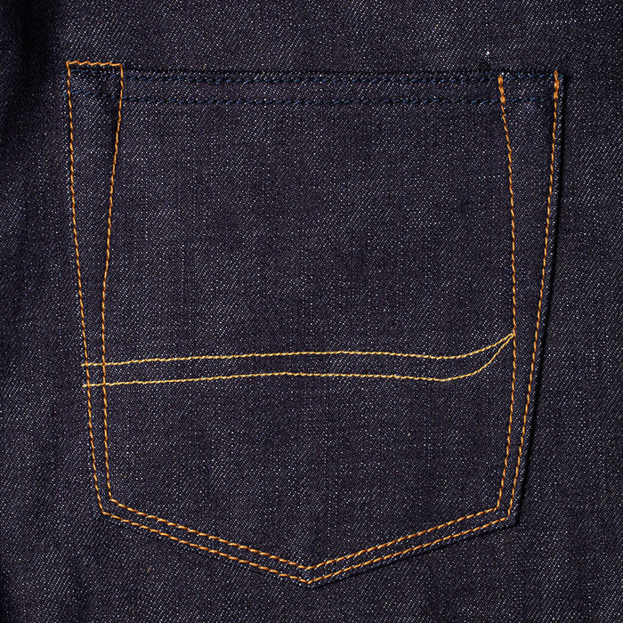 men's high waist tapered fit japanese selvedge denim jeans |indigo | made in japan | benzak BDD-711 special #1 low tension 14 oz. RHT | back pocket arc
