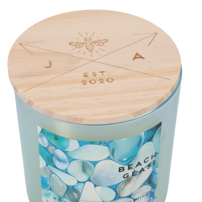 Beach Glass 12 oz Glass Wooden Wick Candle