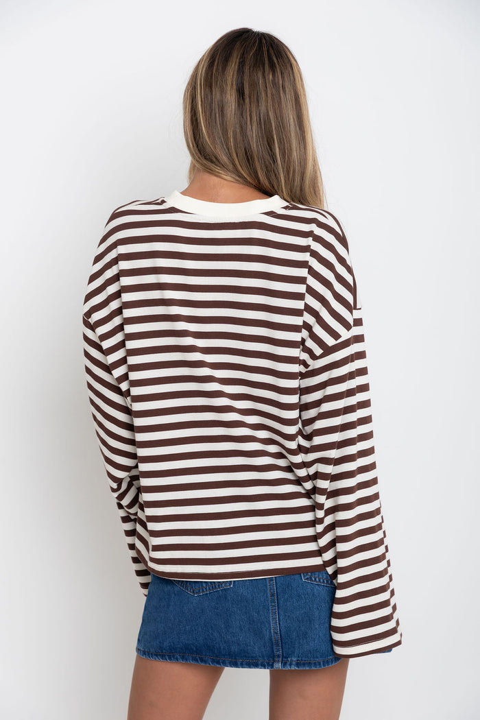 Benni Stripe Long Sleeve Top - Chocolate and Cream - The Self Styler