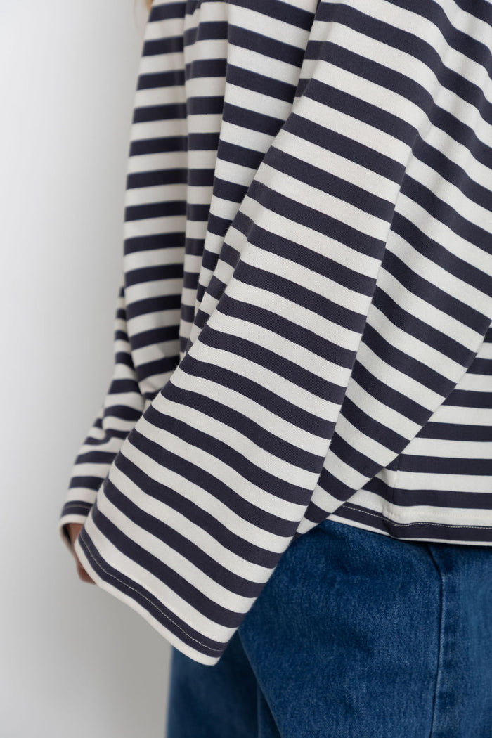 Benni Stripe Long Sleeve Top - Grey and Cream - The Self Styler