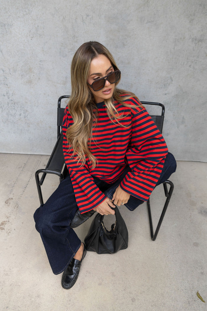 Benni Stripe Long Sleeve Top - Red and Navy