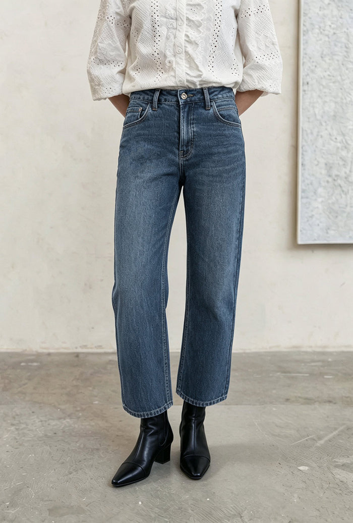 Petite Studio's Bentley Straight Cropped Jeans in Medium Blue