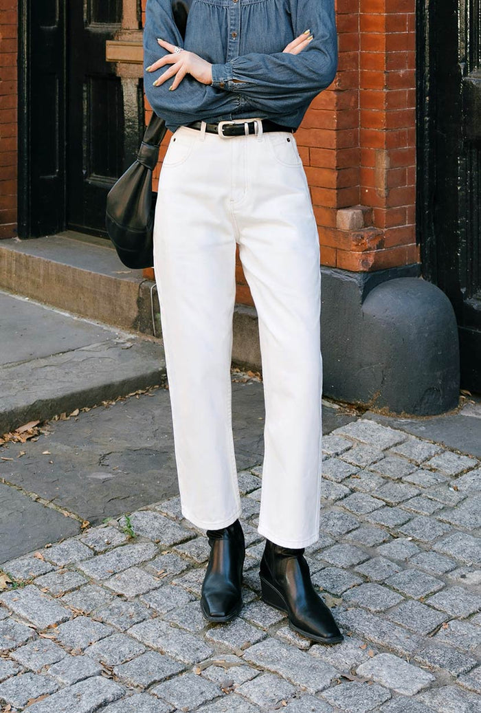 Petite Studio's Bentley Straight Cropped Jeans in White