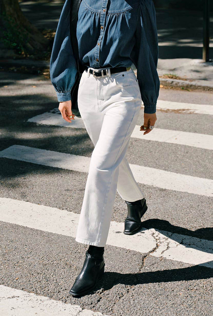 Petite Studio's Bentley Straight Cropped Jeans in White