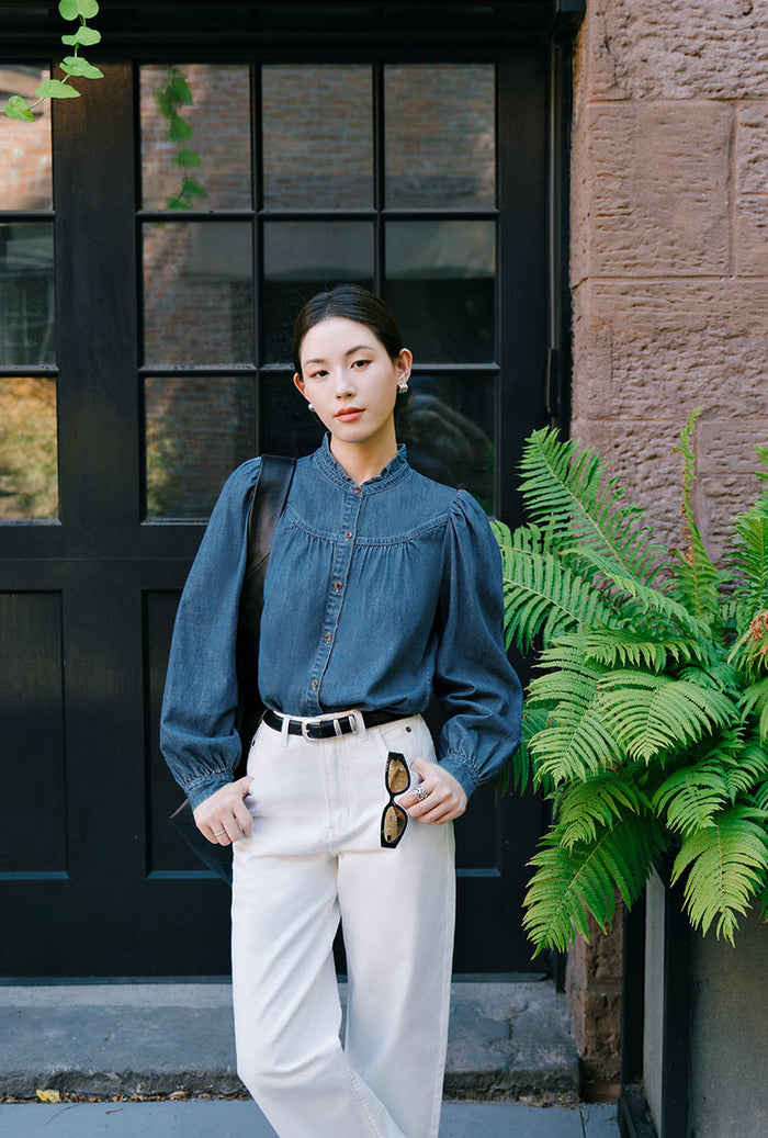 Petite Studio's Bethany Denim Blouse in Indigo