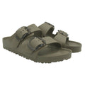 Birkenstock Arizona Big Buckle EVA sandals in gray taupe, women's size 39, featuring adjustable straps and cushioned footbed.