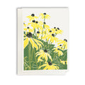 Black Eyed Susan's. A casually elegant card featuring a digital reproduction of a block print design with the same title by Natalia Wohletz of Peninsula Prints, Milford and Mackinac Island, Michigan.