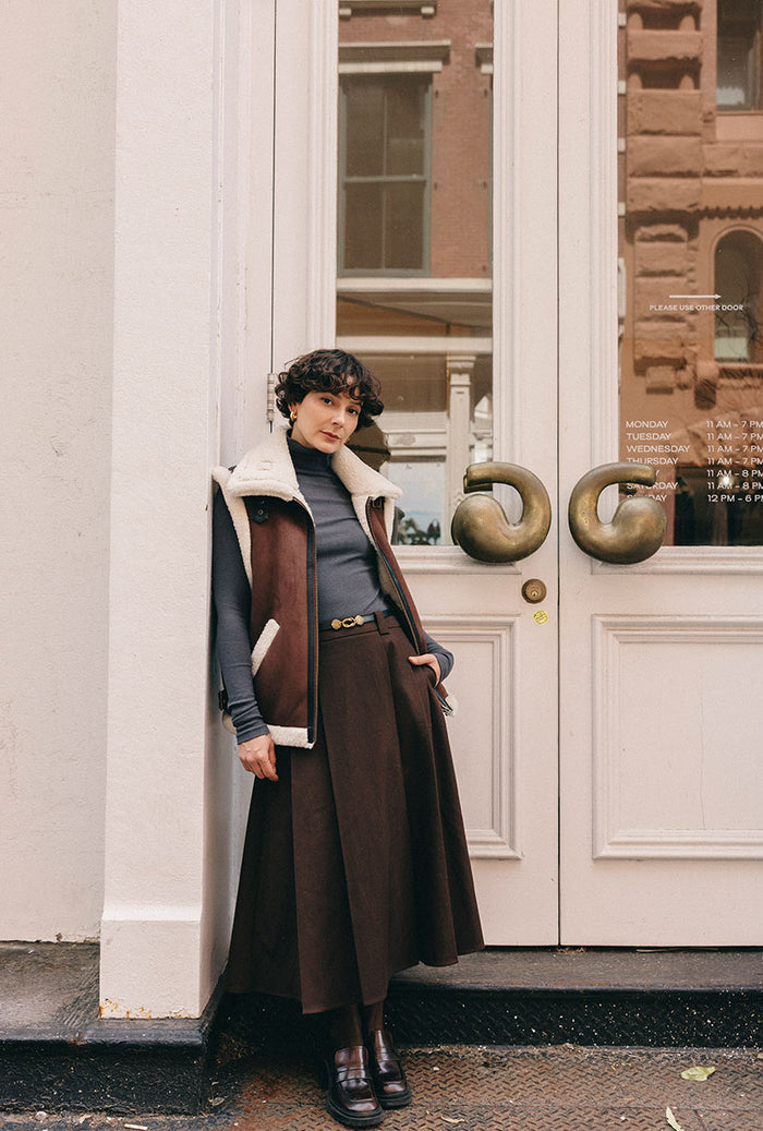 Petite Studio's Blake Wool Blend Skirt in Chocolate