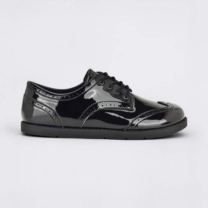 Girls Patent Black Barefoot School Shoe - outside