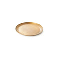 Round brass plate with shallow rim, polished metallic finish