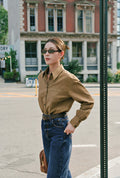 Petite Studio's Brenda Cotton Blend Shirt in Olive Brown