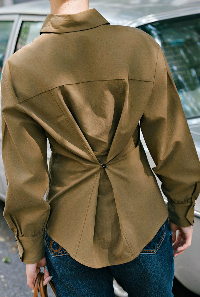 Petite Studio's Brenda Cotton Blend Shirt in Olive Brown