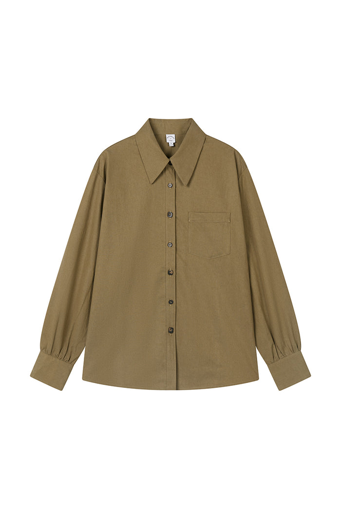 Petite Studio's Brenda Cotton Blend Shirt in Olive Brown