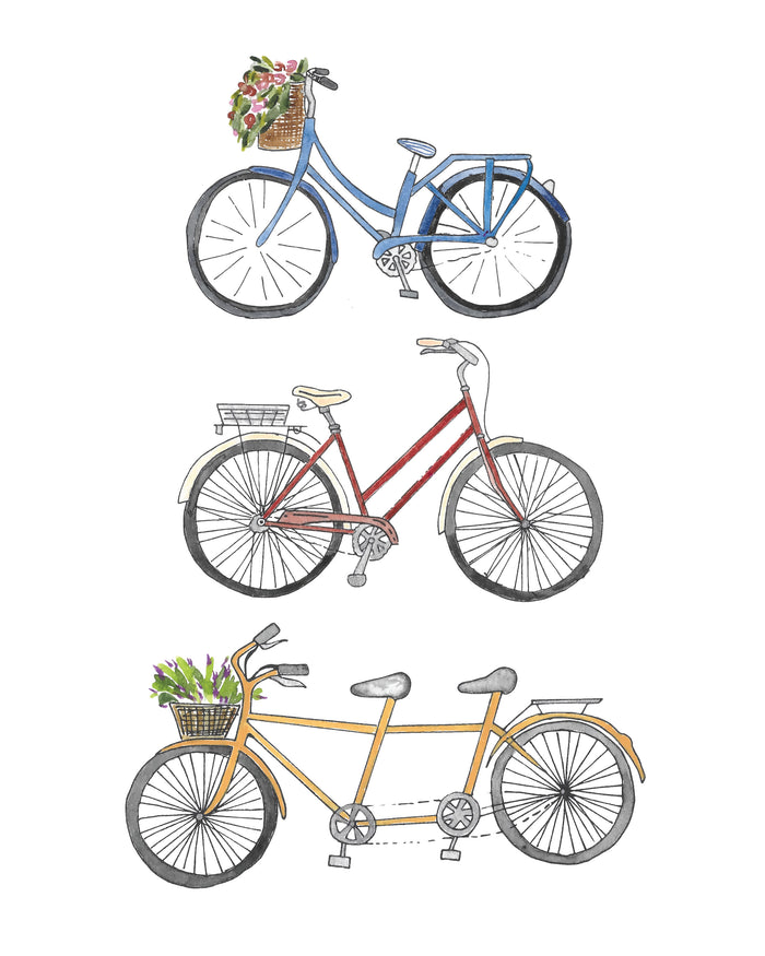 This bike print by Abigail Powers is a great addition to any home that loves the feeling of riding around with the wind in your hair and the sunshine in your face. The bikes are colorful and will make any bike lover smile.