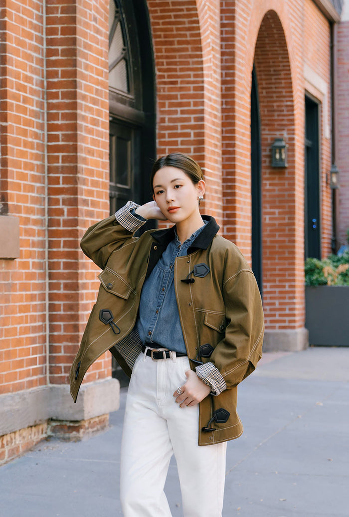 Petite Studio's Bryce Cotton Barn Jacket in Olive Brown