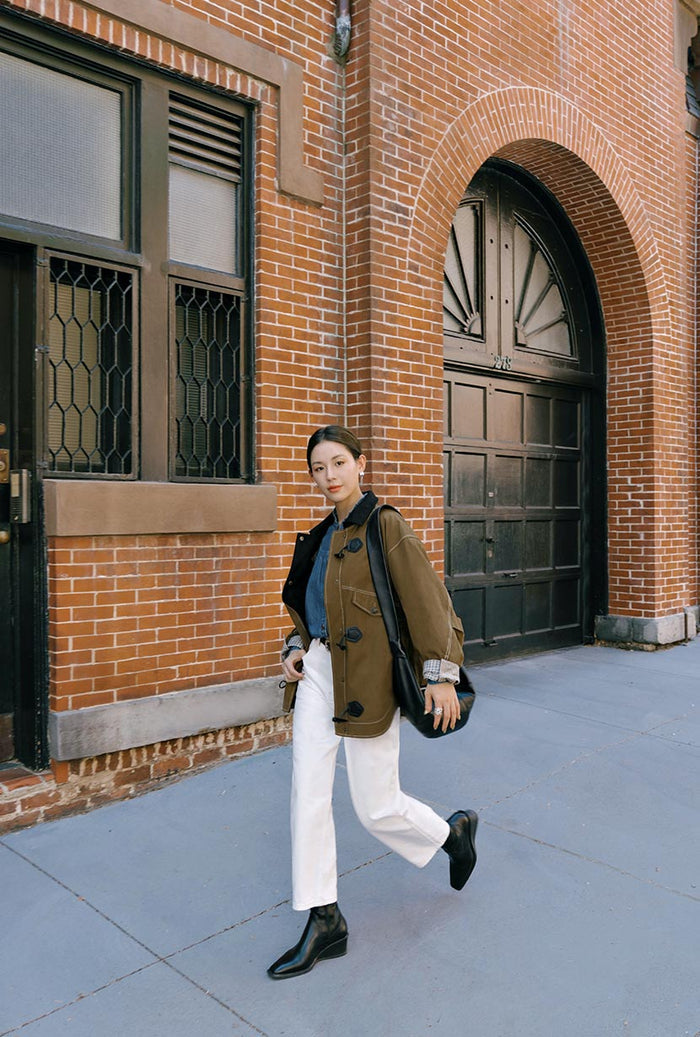 Petite Studio's Bryce Cotton Barn Jacket in Olive Brown