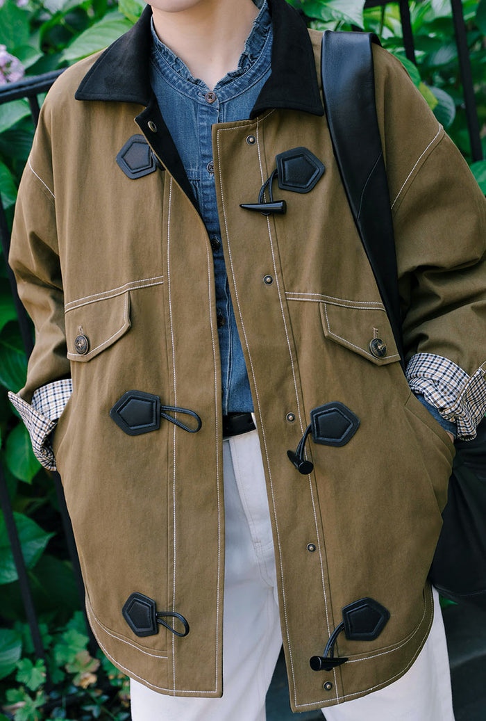 Petite Studio's Bryce Cotton Barn Jacket in Olive Brown