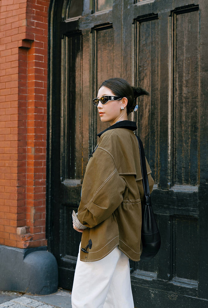 Petite Studio's Bryce Cotton Barn Jacket in Olive Brown