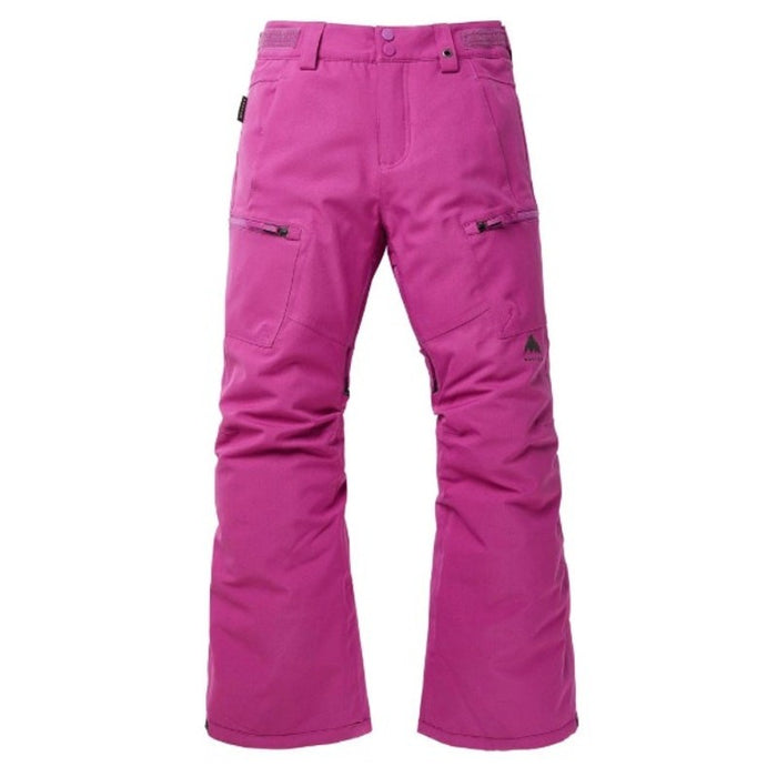 Burton Girl's Elite Cargo Pants in Vivid Viola, size XS, showing the vibrant purple fabric and cargo pocket details.
