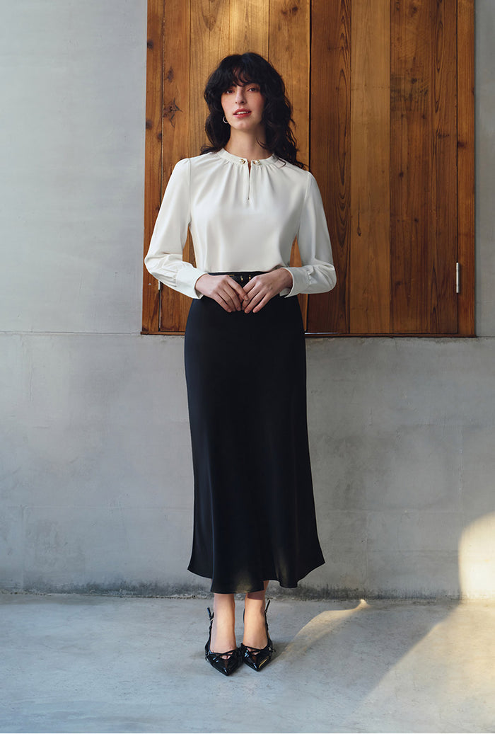 Petite Studio's Office-Appropriate Buvette Pearl Blouse in Ivory