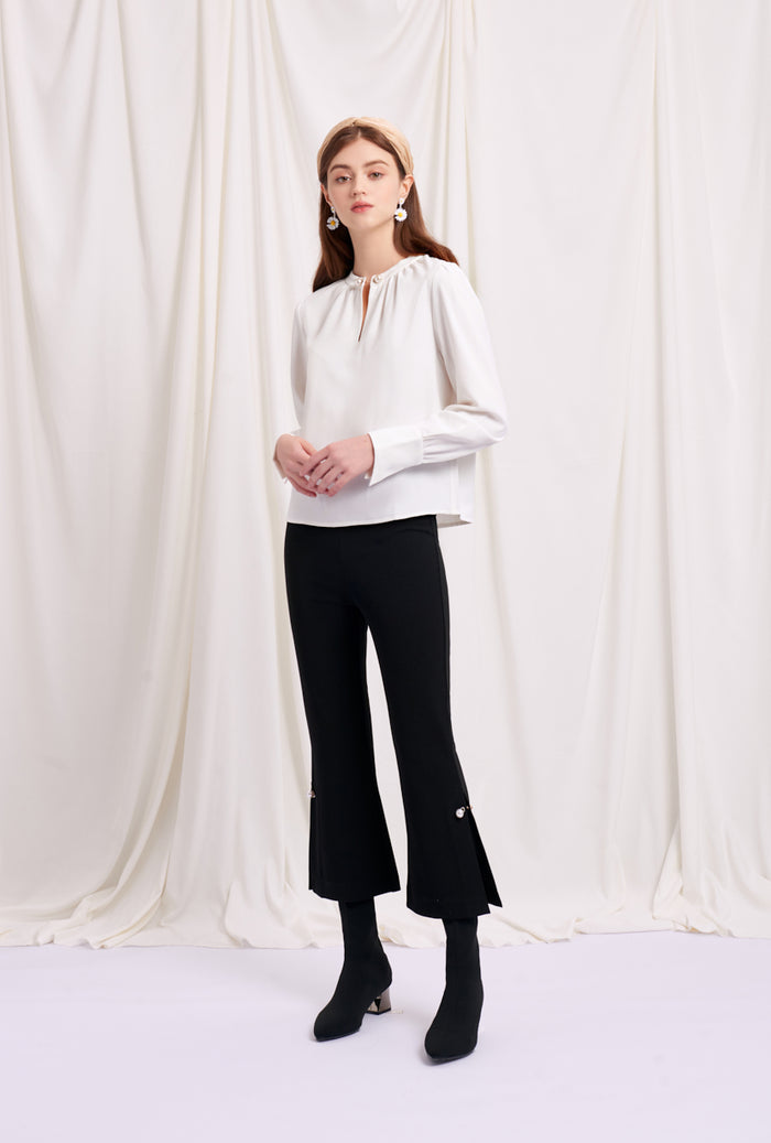 Petite Studio's Office-Appropriate Buvette Pearl Blouse in Ivory