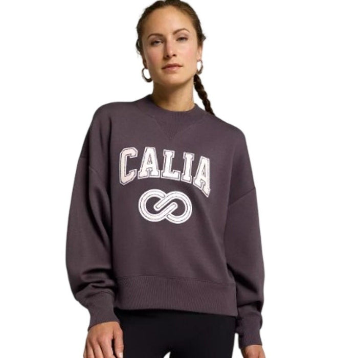 CALIA women's XL pique scuba logo crewneck sweatshirt with a relaxed fit and sporty design, displayed on a plain background.