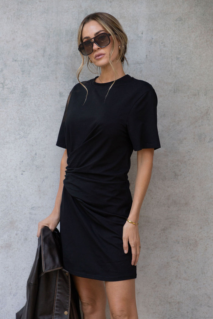 Calla Ruched Mini Dress - Black