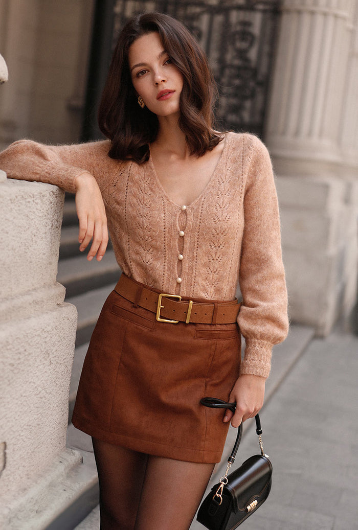 Petite Studio's Carissa Mohair Cardigan in Camel
