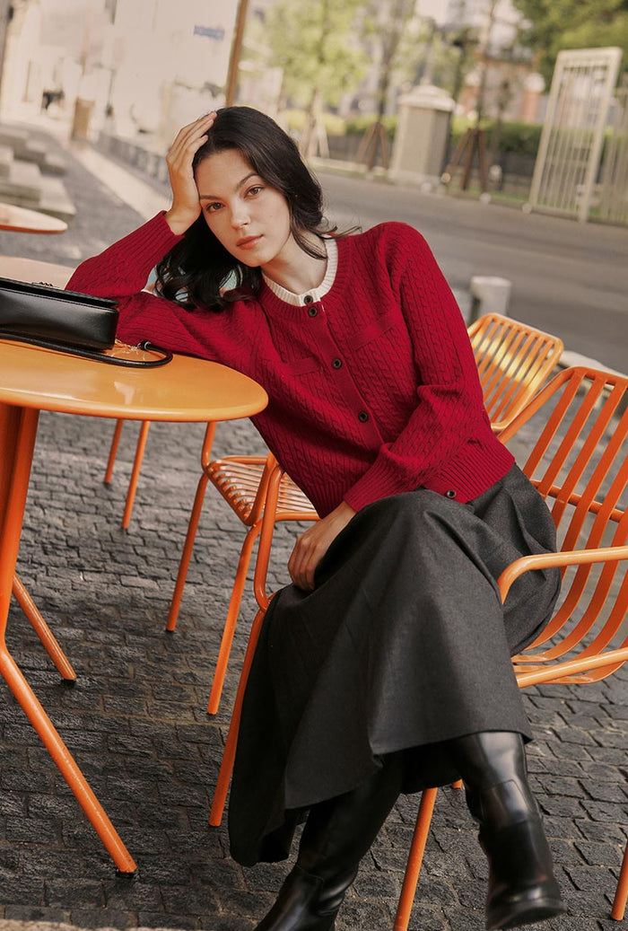 Petite Studio's Carmina Wool Cardigan in Red