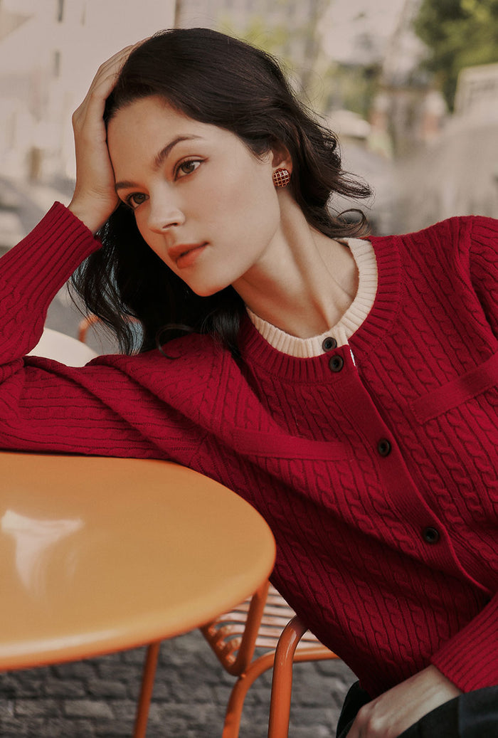 Petite Studio's Carmina Wool Cardigan in Red