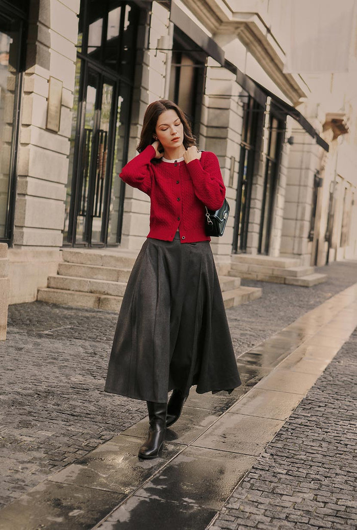 Petite Studio's Carmina Wool Cardigan in Red
