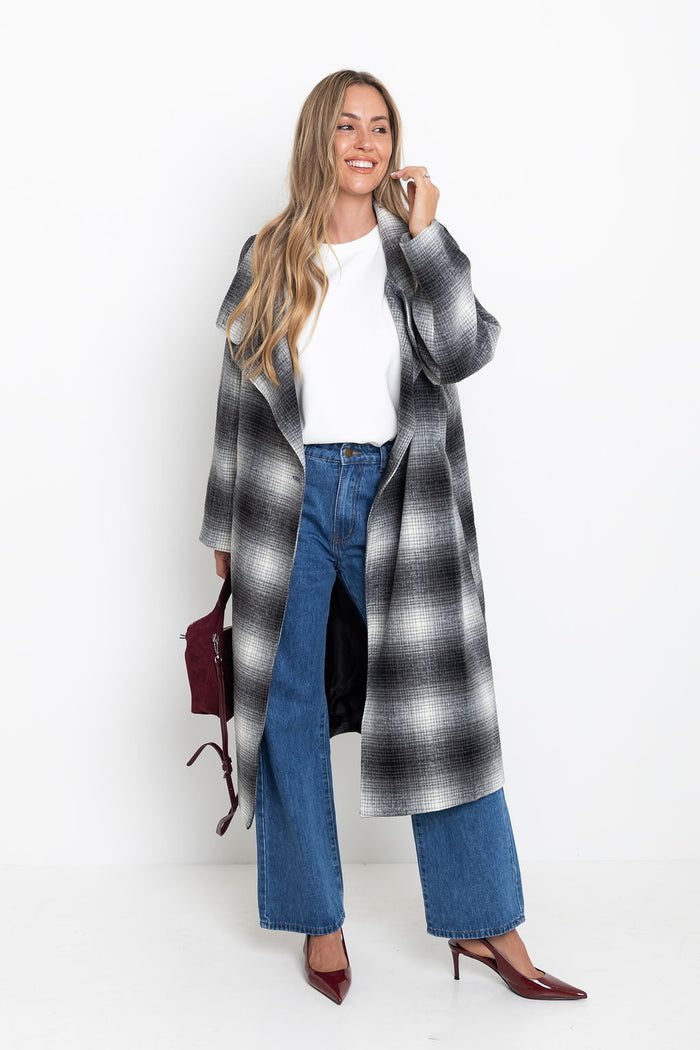 Carter Longline Coat  - Black and White - The Self Styler