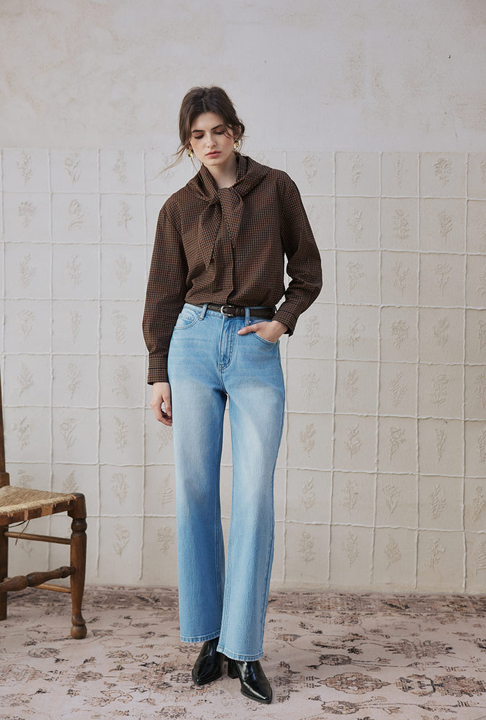Petite Studio's Cayden Mid-Rise Straight-Leg Jeans in Light Blue