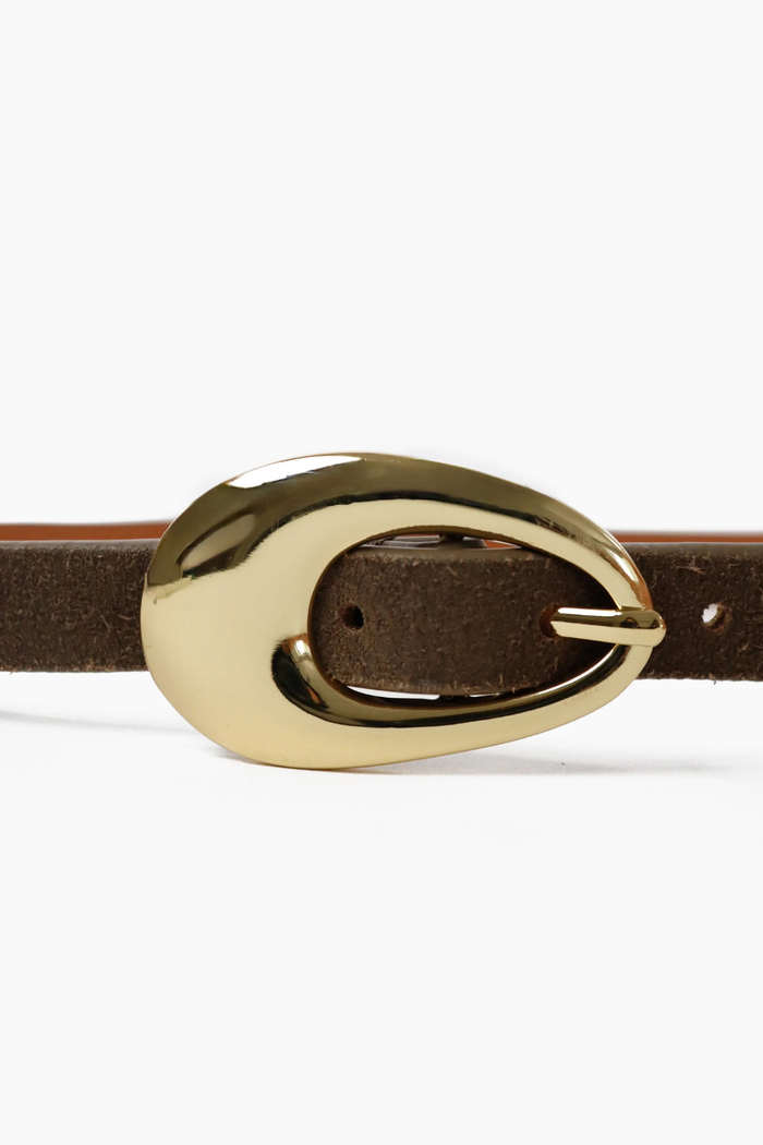 Celina Leather Skinny Belt - Olive/Gold