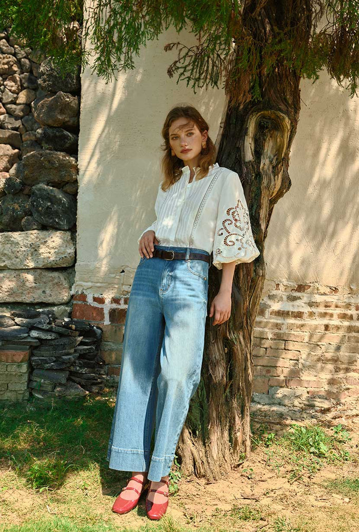 Petite Studio's Chandler Cotton Blouse in Ivory
