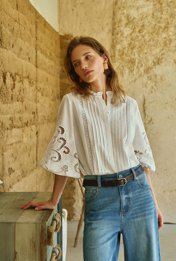 Petite Studio's Chandler Cotton Blouse in Ivory