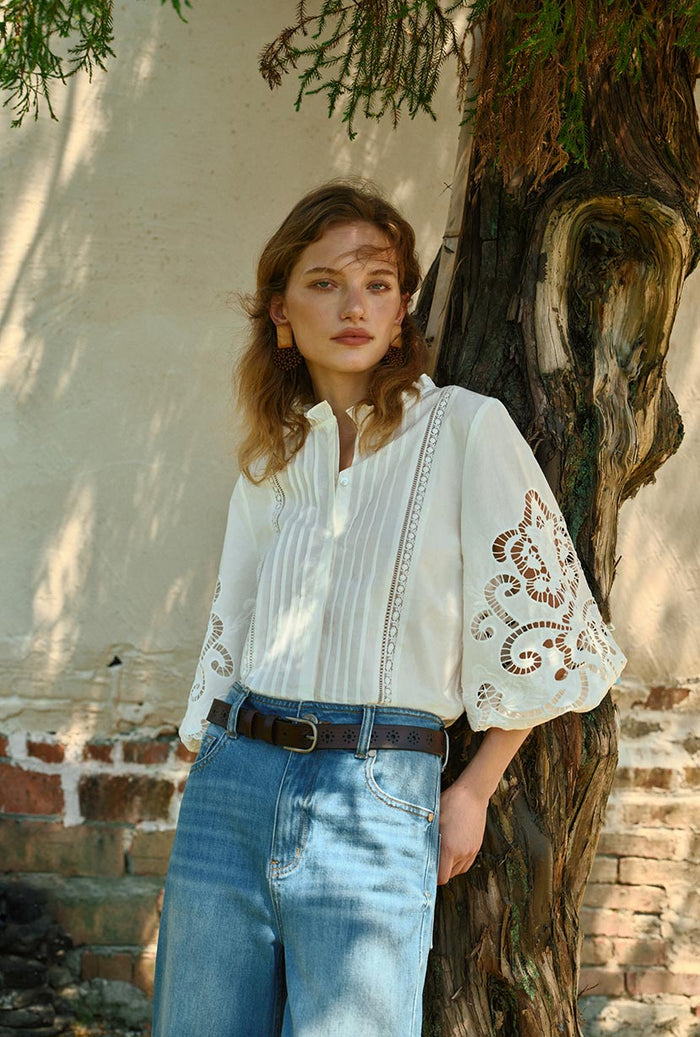 Petite Studio's Chandler Cotton Blouse in Ivory