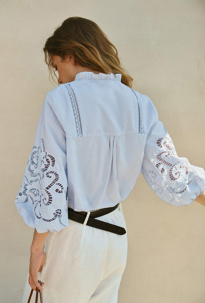 Petite Studio's Chandler Cotton Blouse in Sky