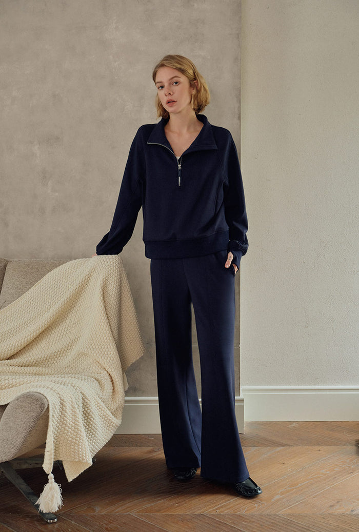 Petite Studio's Chase Cotton Straight Leg Pants in Navy