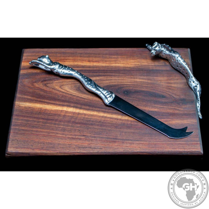 Cheese Board Small & Cheese Serving Utensil Large Set - Cheetah Africa Collection - Diana Carmichael
