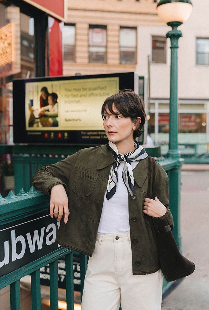 Petite Studio's Chiara Suede Jacket in Deep Olive