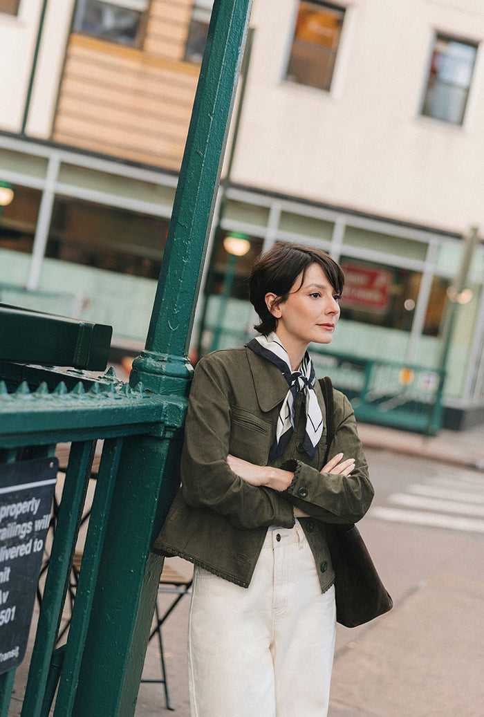 Petite Studio's Chiara Suede Jacket in Deep Olive