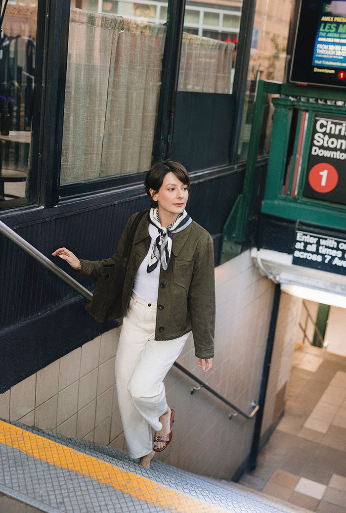 Petite Studio's Chiara Suede Jacket in Deep Olive